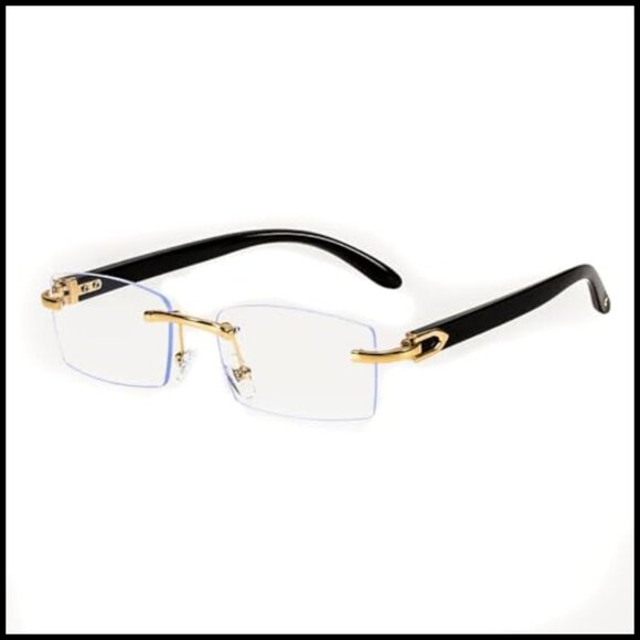 Rimless Rectangle Sunglasses Gold Frame Retro Y2K Trendy Unisex Fashion